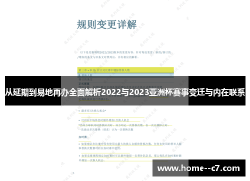 从延期到易地再办全面解析2022与2023亚洲杯赛事变迁与内在联系