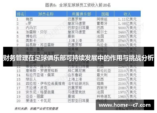 财务管理在足球俱乐部可持续发展中的作用与挑战分析 财务管理在足球俱乐部可持续发展中的作用与挑战分析